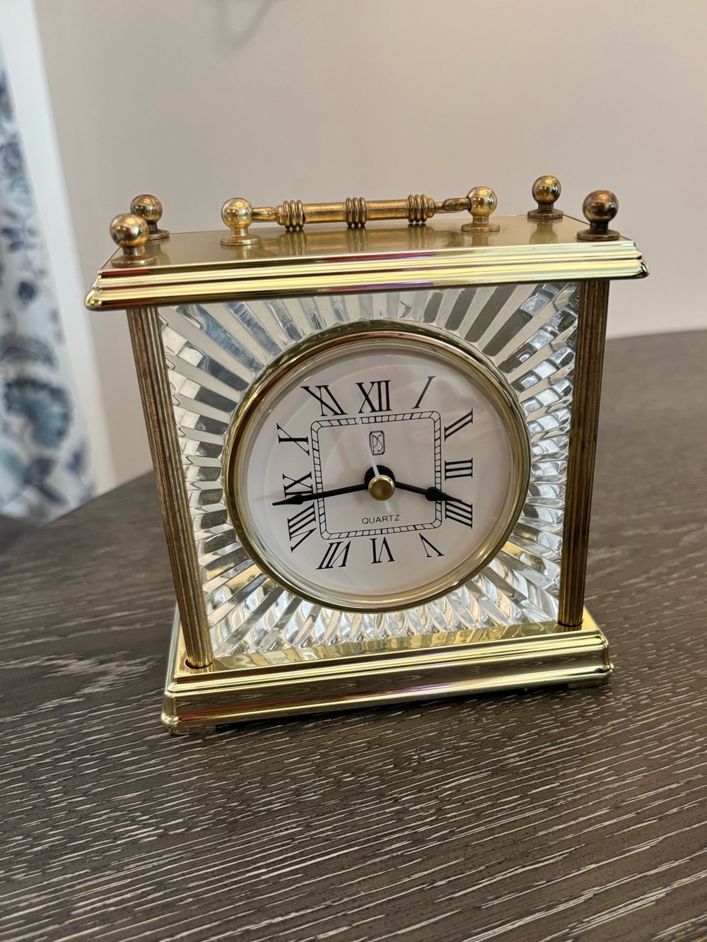Vintage Paul Sebastian (PS) Quartz Desk Clock Polished Brass/Faceted Crystal